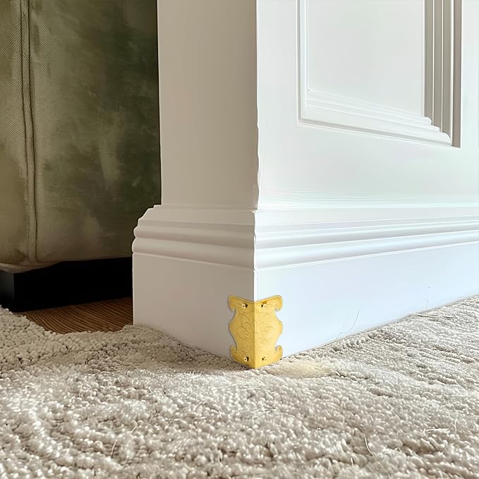 Skiffers Baseboard Corner Protectors, Vintage Decorative Metal Corner Covers, Wall Corner Protectors for Skirting Board Protection (Gold, 10pcs)