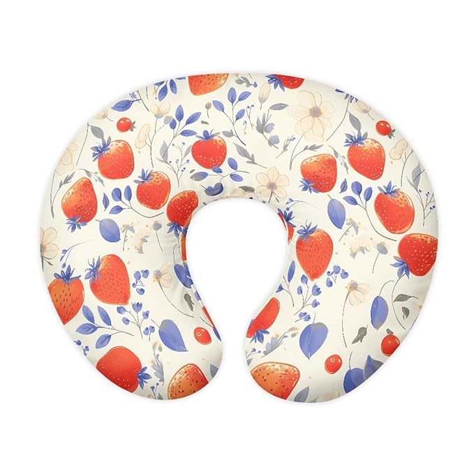 Stretchy Watercolor Strawberry Nursing Pillow Covers Soft and Comfortable Fits On Standard Infant Wildflower Leaves Nursing Pillows for Baby Boy Girl