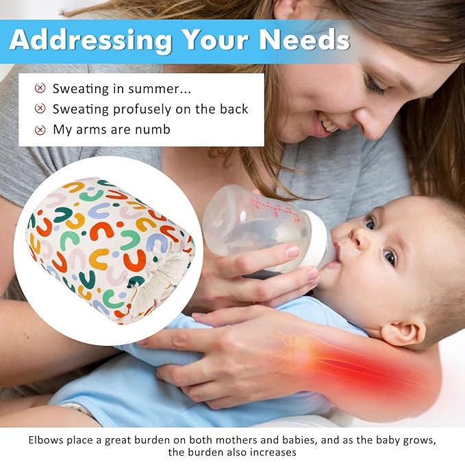 Baby Feeding Arm Pillow,Soft Cotton Bottle Nursing Arm Pillows for Newborn,Breastfeeding Pillows for More Support for Mom and Baby,Portable and Washable,Ergonomic Nursing Essentials(Rainbow)