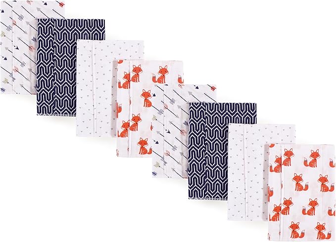 Hudson Baby Cotton Poly Flannel Burp Cloths Multipack, Foxes 8-Pack, One Size