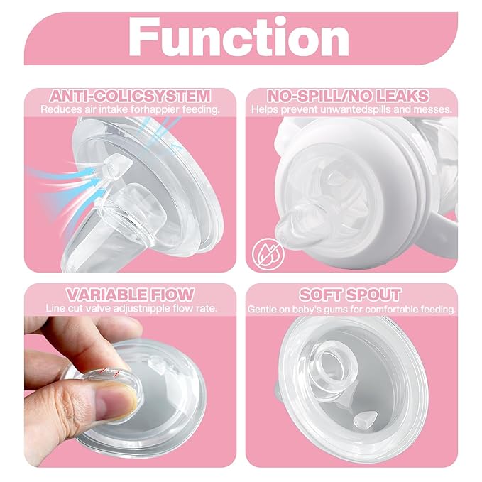 Sippy Cup Conversion Kit for Dr. Brown's Wide-Neck Baby Bottles, Weighted Sippy Cup Transition Kit with Handles for Kids, [Variable Flow] [Spill-Proof] [BPA-Free], 6m+