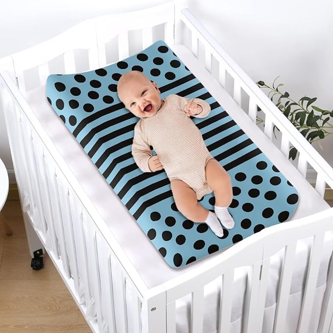 Stripe Changing Pad Cover Waterproof Stretchy Soft Changing Table Cover Breathable Universal Tray Table Mat for Boys Girls Fit 32"x16" Contoured Pad