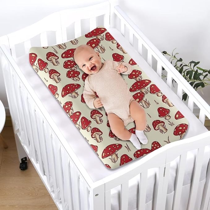 Mushroom Baby Changing Pad Cover Stretchy Diaper Changing Cover Infant/Toddler Waterproof Breathable Universal Tray Table Mat