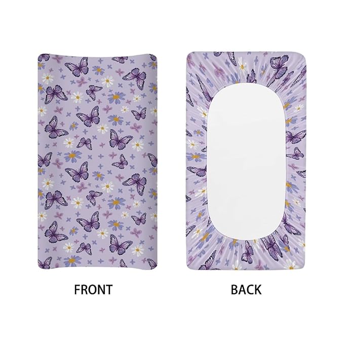 Butterfly Purple Changing Pad Cover for Baby Girls Boys Special Comfort Diaper Change Table Pad Covers Soft Breathable Changing Pad Sheets