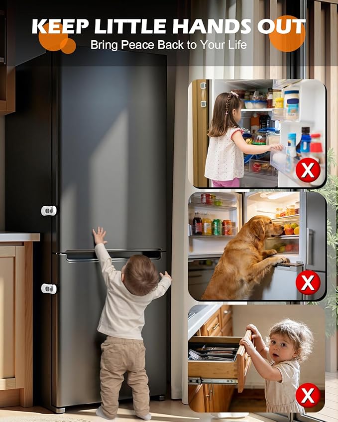 Fridge Lock, 5PCS Upgraded Child Proof Refrigerator/Fridge/Freezer/Oven/Cabinet/Drawer Door Locks for Toddlers and Kids, Durable ABS with Adhesive Backing, No Tools Need or Drill, White