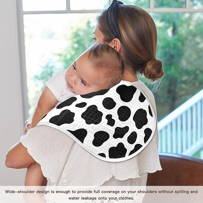 Muslin Burp Cloths for Baby Boys and Girls - 1-Pack Ultra Absorbent Cow Print Muslin Washcloths, Newborn Towel, Milk Spit Up Rags, Burp Cloth Bib for Unisex, 22 x 11 Inch