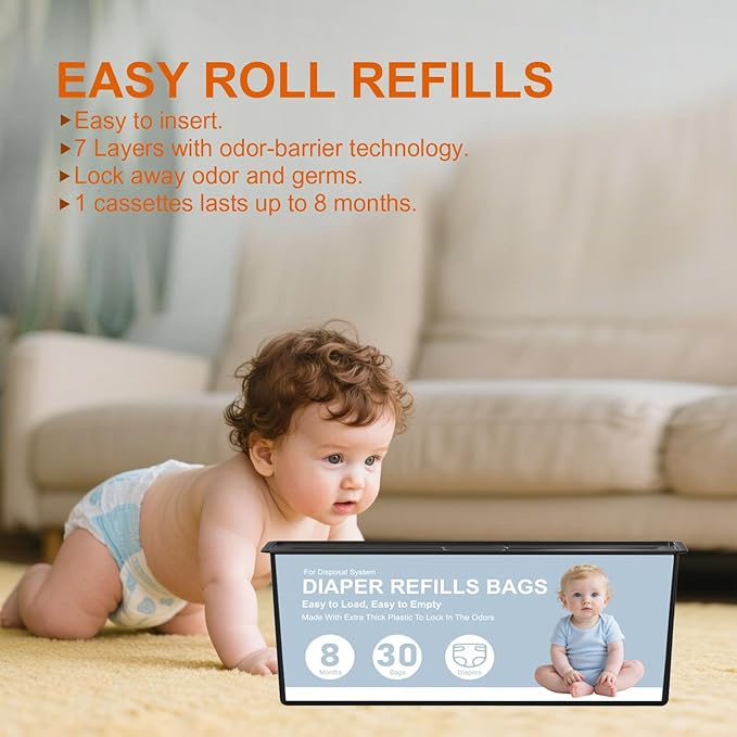 Diaper Pail Refills Bags Compatible with Genie Easy Roll Signature and Platinum Diaper Pails,120 Refills Holds Up to 5600 Newborn Diapers,7-Layer Odor-Barrier Technology (4 Pack)