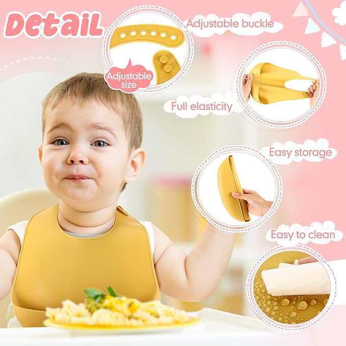 Mepase Silicone Bibs for Babies Waterproof Silicone Bibs Soft Adjustable Baby Feeding Unisex Kid Eating Supplies