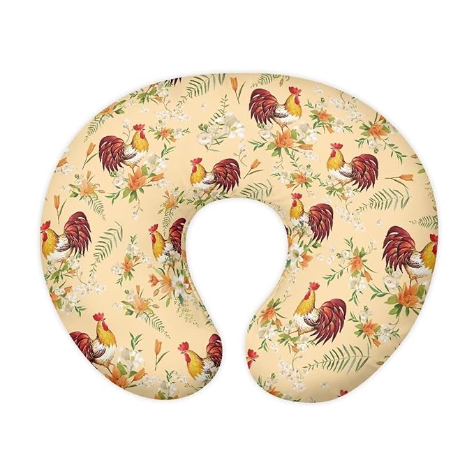 Retro Rooster Floral Baby Nursing Pillow Cover Slipcover Washable Soft & Gentle on Baby Skin Breastfeeding Feeding Support Pillow Case for Home Car Sofa Decorations