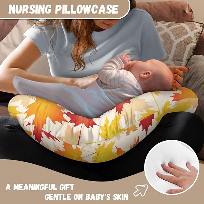 Fall Leaf Nursing Pillow Cover for Baby Boys Girls, Fall Decorations for Home Breastfeeding Pillow Slipcover, Soft Nursing Pillowcase for Newborn Infant, Cover Only