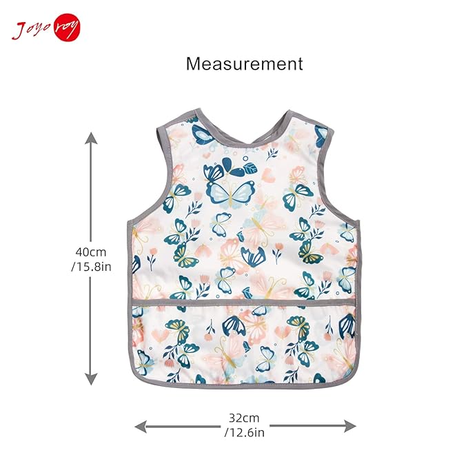 Joyo roy Mess Proof Baby Bibs for Eating Waterproof Toddler Bibs 1-3 Years Soft Machine Washable Sleeveless Baby Smock Bib for Girls Travel Reusable Led Weaning Apron for Feeding Bib with Food Catcher