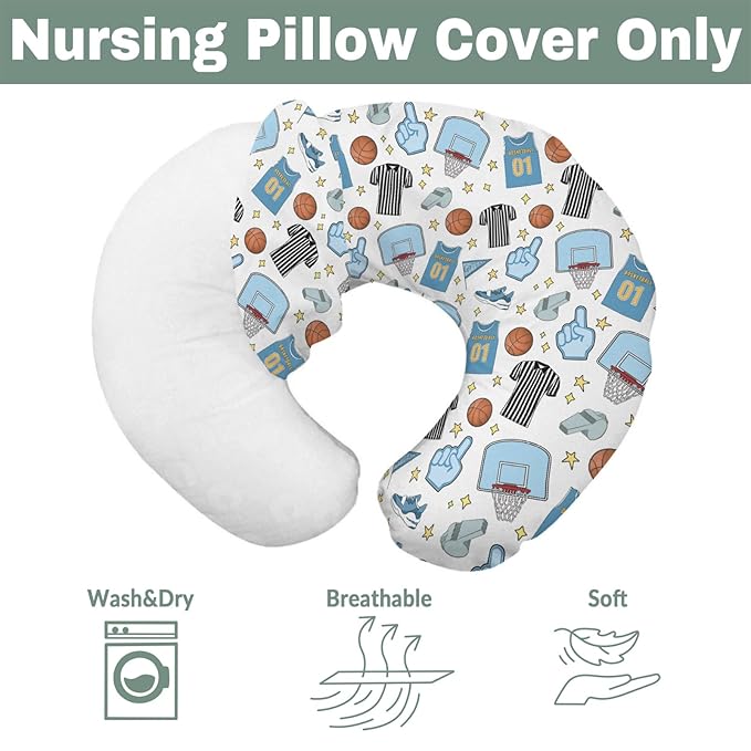 Basketballs Baby Nursing Pillow Covers for Boy Girl Basketballs Fan Stars Suits Nursery Pillowcase for Breastfeeding Pillows Outdoor Sports Lovers Gift Soft Stretchy Slipcover for Newborn Infant