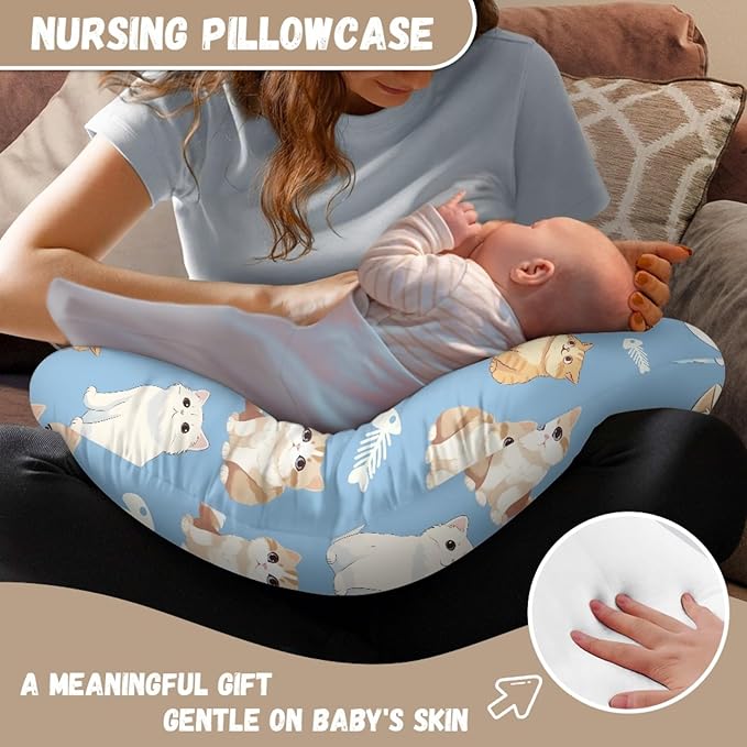Forchrinse Cute Cat Nursing Pillow Cover for Girls Princess Nursing Pillow Slipcover for Breastfeeding Moms,Easy to Care