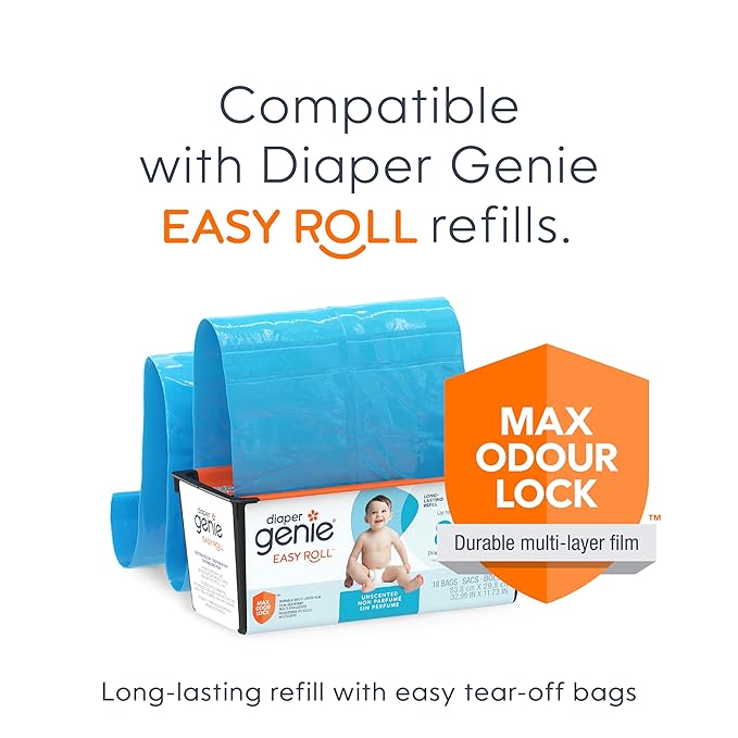Diaper Genie Platinum Pail (Grey) is Made in Durable Stainless Steel and Includes 1 Easy Roll Refill with 18 Bags That can Last up to 5 Months.