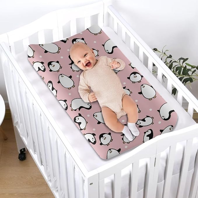 Penguin Changing Pad Cover Soft Waterproof Nursery Pad Change Cover Lightweight Cozy Stretchy Changing Table Cover for Boys Girls
