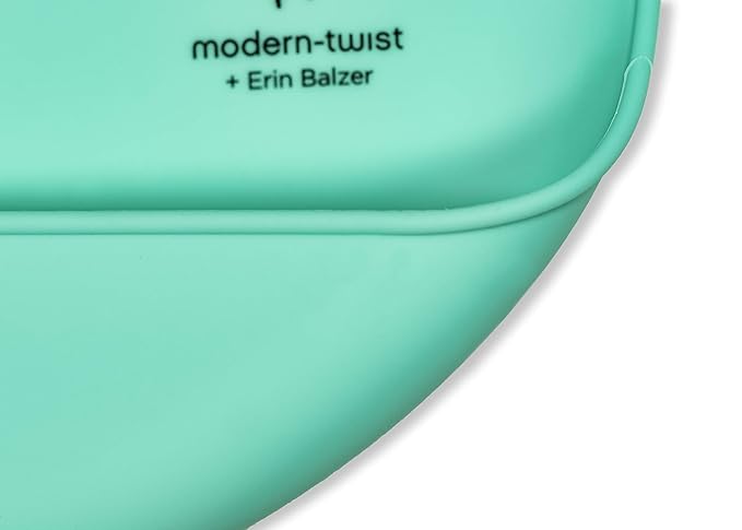 Modern Twist Bucket-Bib 100% Food-Grade Silicone, Waterproof and Reusable, Bear Family – Mint Green