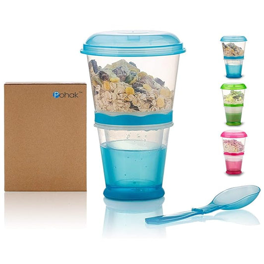Cereal On the Go Cups Breakfast Drink Cups Portable Yogurt and Cereal To-Go Container Cup (Blue)