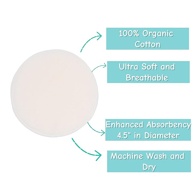 TL Care Nursing Pads Made with Organic Cotton - Soft, Breathable, Absorbent & Washable, Natural Color, 12 Count