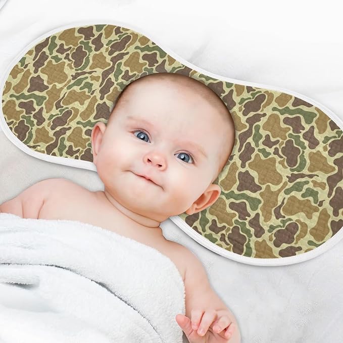Baby Muslin Burp Cloths Set of 1 Vintage Camo Green Muslin Washcloths Camouflage Retro Brown Army Milk Spit Up Rags Soft Newborn Towel Burp Cloth Bib for Unisex Boys and Girls, 22 x 11 Inch