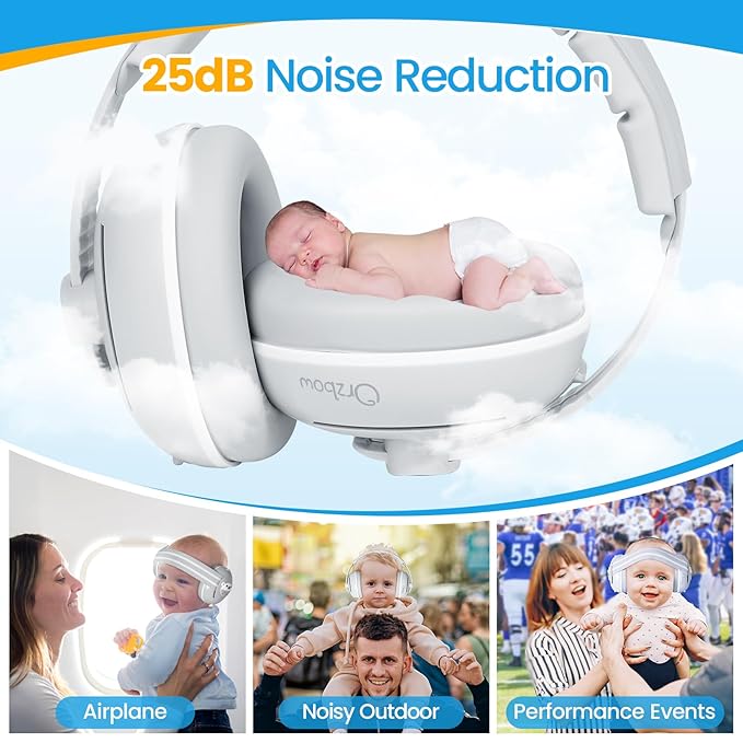 2-in-1 Baby Ear Protection for Babies Infant up to 48 Months, Baby Noise Cancelling Headphones with Cute Bear Design, Ear Muffs Noise Protection with Non-Slip Band for Airplane Travel Sleep, Gray