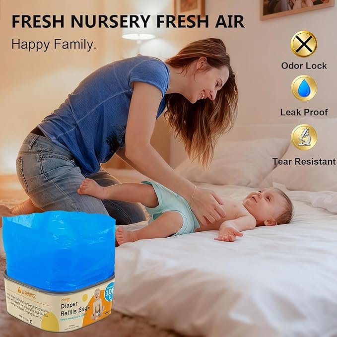 Jumbo Square Diaper Bags Refill Compatible with Diaper Genie Classic/Compact/Select Pails, Holds up to 1080 Newborn-Sized Diapers, Odor Control & Durable Disposal Refill, Plant Scented, Pack of 2