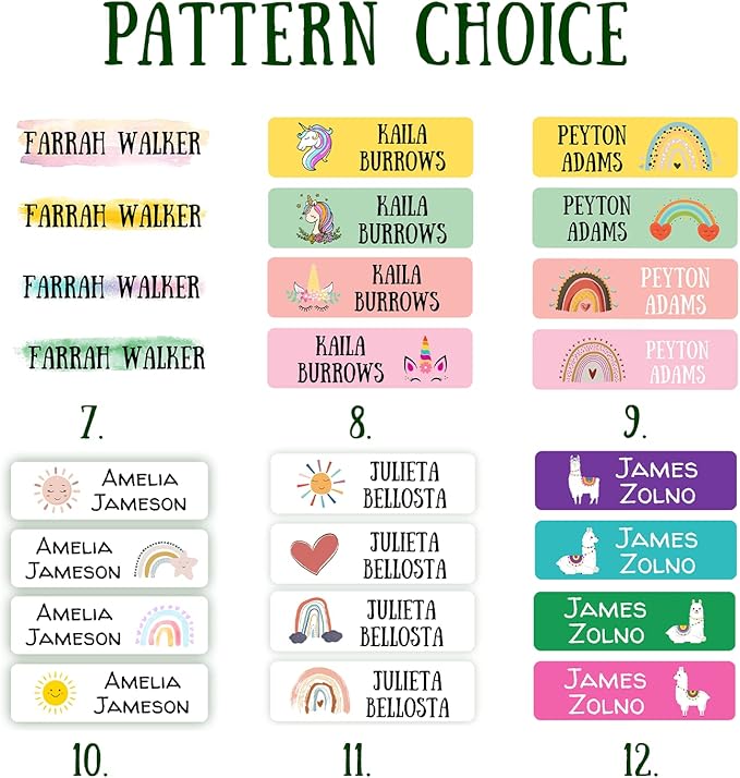 128 Custom Waterproof Dishwasher Safe Kid Name Labels for Daycare, School Supply, Baby Bottles, Lunch Boxes and Cups, Travel. Cute Personalized Design Name Stickers (Pattern 6)
