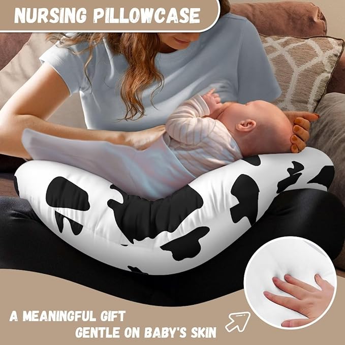 Black Cow Spots Nursing Pillowcase Washable Nursing Pillow Cover for Baby Girl Boy Breast Feeding Pillowcases Soft Newborn U-Shaped Breastfeeding Pillow Covers Cushion Cover