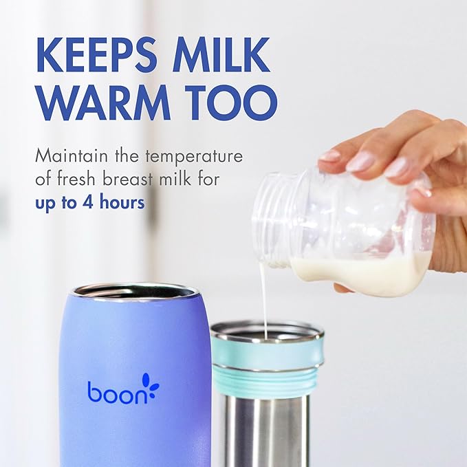 Boon Frosh Portable Breast Milk Chiller - Stainless Steel Cooler and Storage Container - Blue - Keeps Milk Cold for up to 17 Hours*