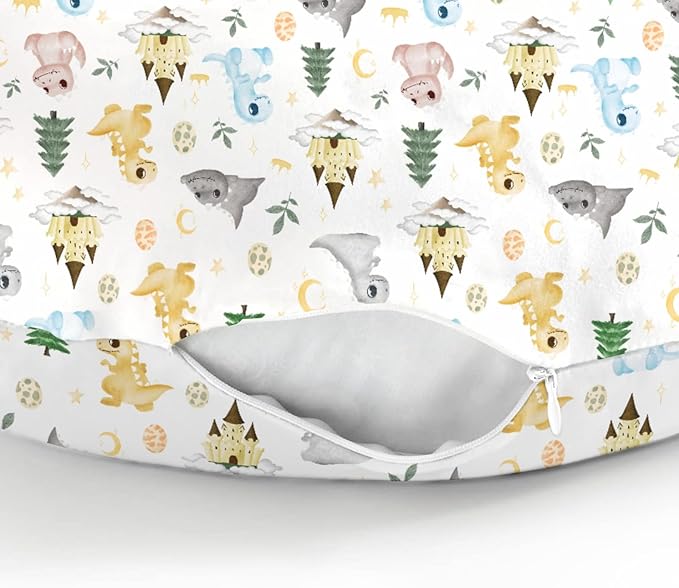 Cute Dragon Fairytale Baby Nursing Pillow Covers for Boy Girl Dragons Eggs Castle Moon Stars Trees Nursing Pillowcase for Breastfeeding Pillows Fantasy Animal Soft Stretchy Slipcover for Newborn