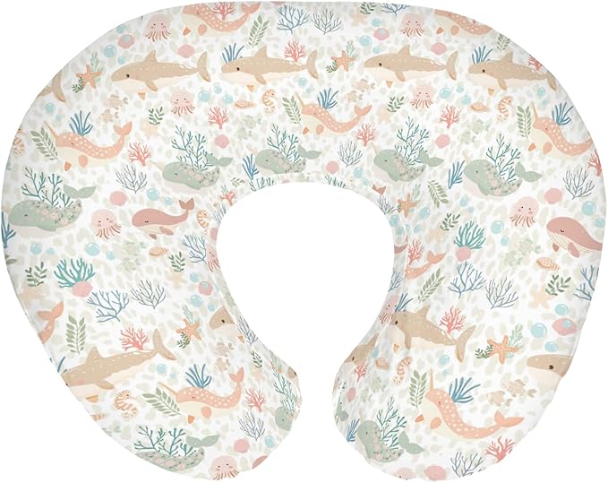 Girly Whale Baby Nursing Pillow Covers for Boy Girl Narwhal Shark Jellyfish Corals Nursing Slipcovers for Breastfeeding Pillows Boho Sea Ocean Animals Leopard Soft Stretchy Cover for Newborn Infant