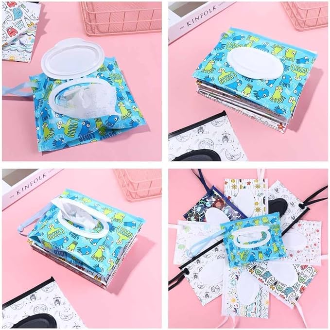 2 Pcs Protable Reusable Wipes Pouch, Travel Wipes Case, Baby Wipes Case, With Zipper and Oval Opening