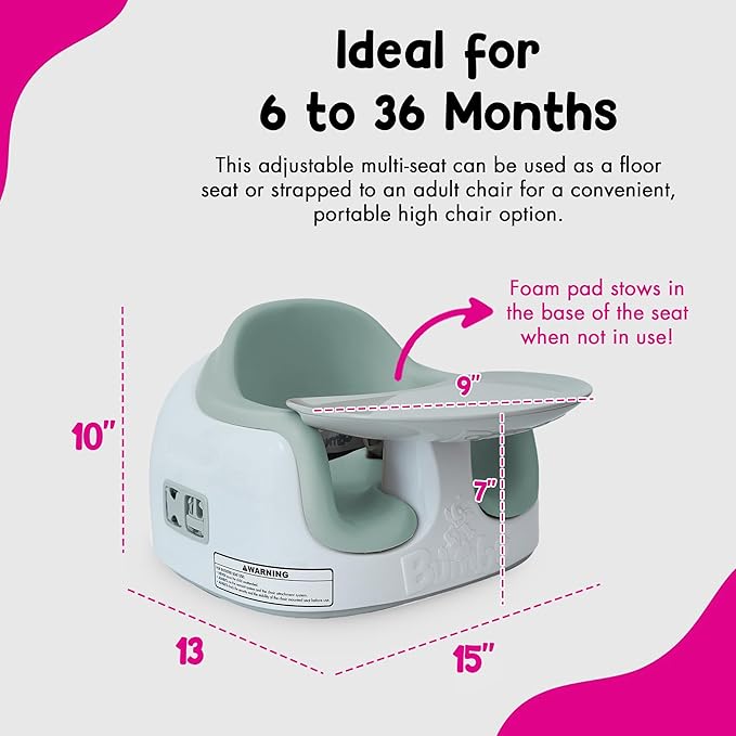 Bumbo 3-in-1 Multi-Seat for 6 to 36 Months, Travel Baby and Infant Feeding & Play Floor Seat, Agave - All-in-One Portable Booster with Dining Tray & Toddler Kitchen High Chair