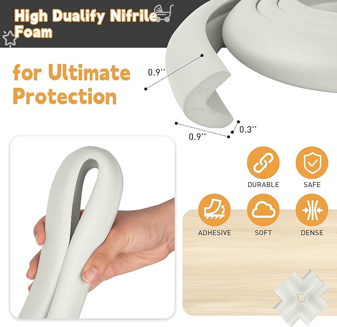 Thick Corner Edge Protector for Baby Proofing, 6.56Ft Furniture Edge Bumper with 10 L-Shaped & Soft Foam Corner Guards,Adhesive Baby proofing Bumper for Table, Small Toddler Bed (White)