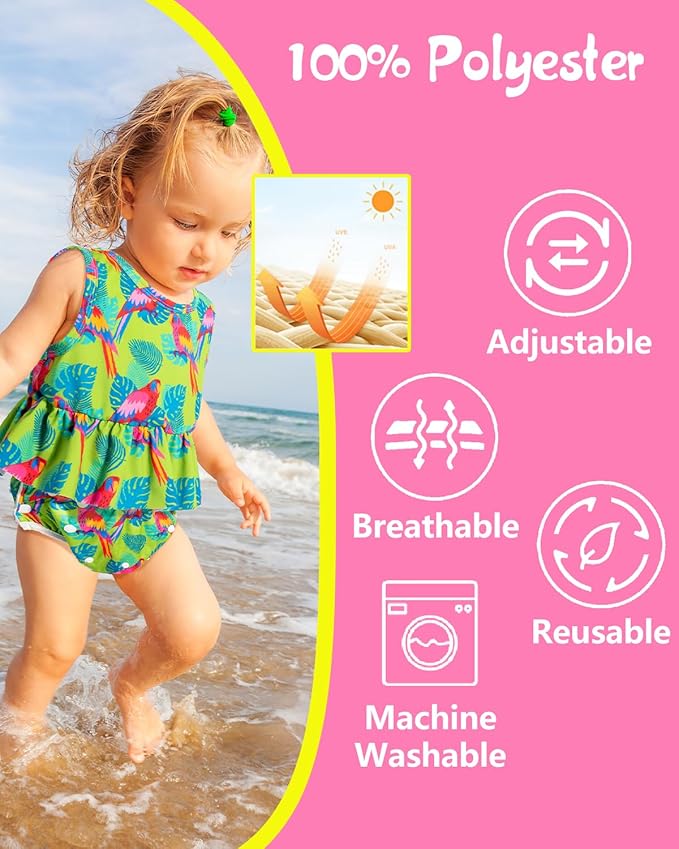 Babygoal Reusable Baby Girl Swim Diapers 3 Pack - Adjustable Washable for 0-8 Months Infants - Ideal for Swimming Lessons - Flower Design