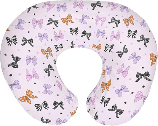 Pastel Halloween Bows Baby Nursing Pillow Covers for Boy Girl Spooky Sweet Bows Stars Nursery Pillowcase for Breastfeeding Pillows Cute Girly Ribbons Soft Stretchy Slipcovers for Newborn Infant