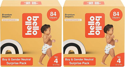 Hello Bello Premium Diapers, Size 4 (22-37 lbs) Surprise Pack for Boys - 84 Count, Hypoallergenic with Soft, Cloth-Like Feel - Assorted Boy & Gender Neutral Patterns (Pack of 2)