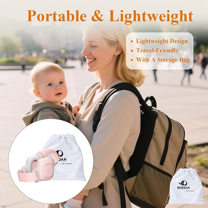 BEBOAN Baby Ear Protection for Infants & Toddlers(0–48 Months), 25dB Noise Cancelling Headphones for Airplane Travel - Improve Sleep - Party, CE & ANSI Certified, Soft Adjustable & Comfortable, Pink