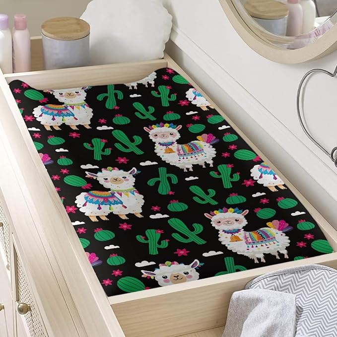 Alpaca Cactus Changing Pad Cover Durable Breathable Nursery Pad Change Cover Waterproof Lightweight Soft Universal Tray Table Mat