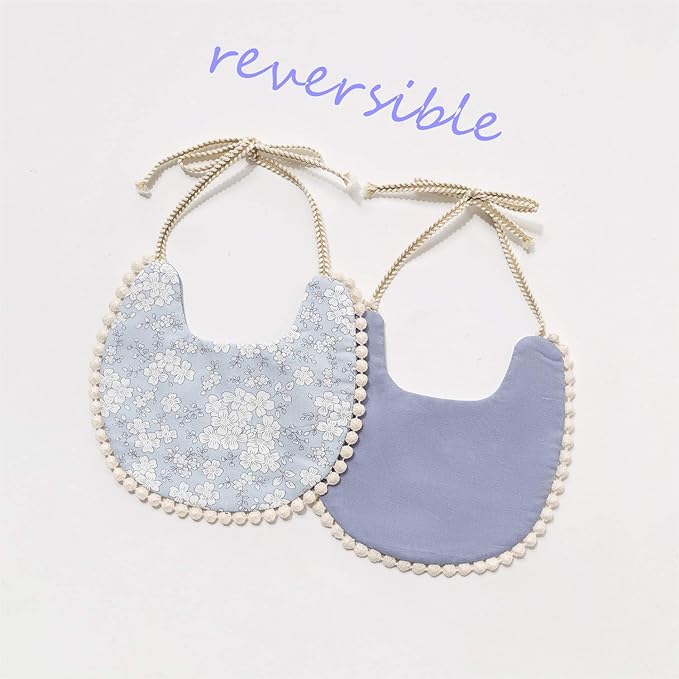 Baby Bib for Girls,Reversible Waterproof Handmade Natural Cotton Baby Drool Bib 0-12 Months 3 Pack