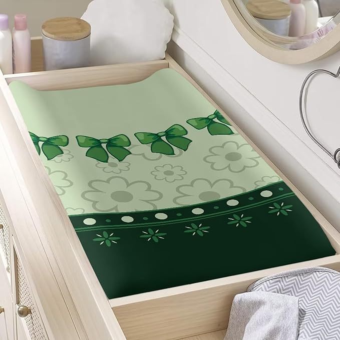 St Patricks Day Changing Pad Covers Flower Changing Pad Cover Green Diaper Changing Pad Cover Portable 32''*16'' Changing Pad -Cover
