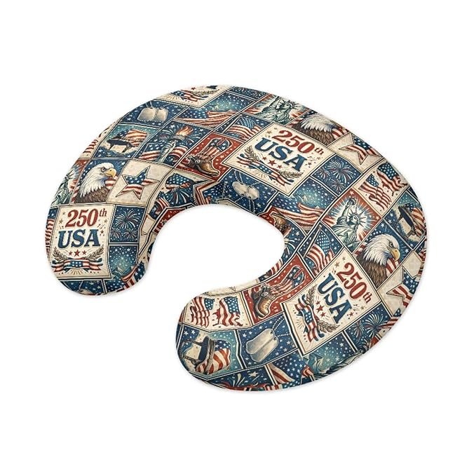 Jeiento US Flag Eagle Soft Nursing Pillow Covers America's 250 Years Anniversary Patriotic Breastfeeding Pillowcase Newborn U-Shaped Cushion Cover for Baby Girl and Boys Independence Day Decor