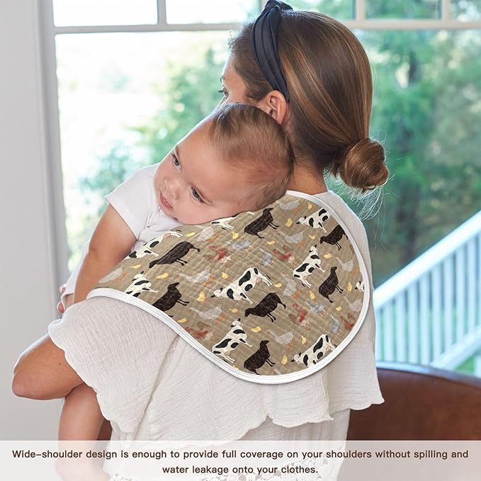Muslin Burp Cloths for Baby Boys and Girls - 1-Pack Ultra Absorbent Farm Animals Muslin Washcloths, Newborn Towel, Milk Spit Up Rags, Burp Cloth Bib for Unisex, 22 x 11 Inch