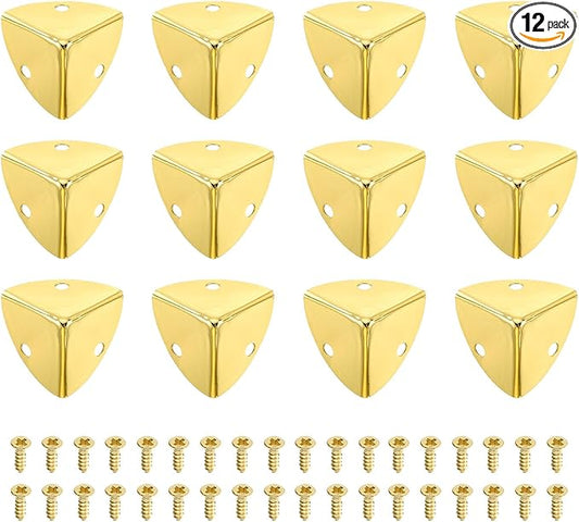 uxcell 12 Pcs Metal Corner Protectors, 23mm Box Edge Guard Protector, with Mounting Screws for Furniture Cabinet Speaker Protection Home Decorative, Gold