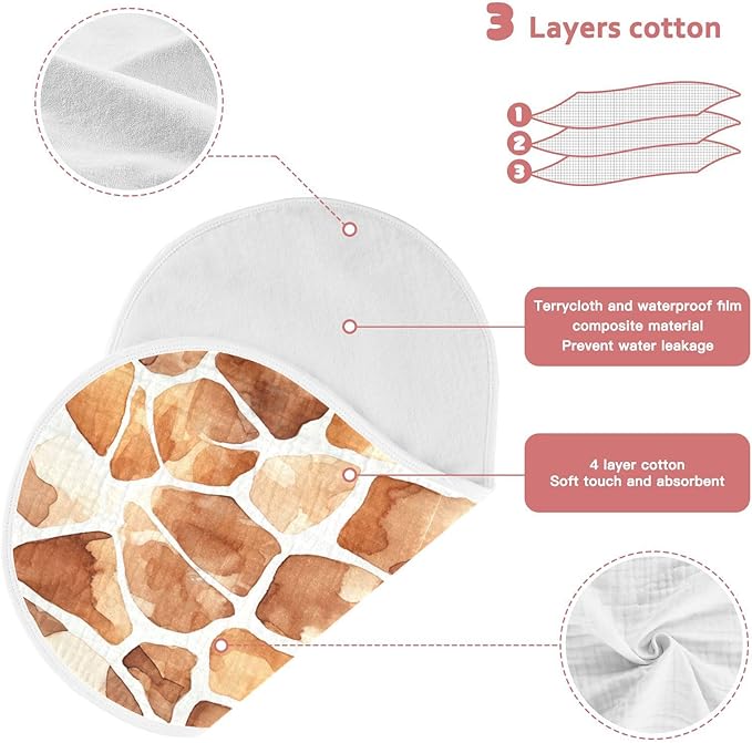 4Pcs Giraffe Print Burp Cloth,Unisex Large Absorbent Soft Cotton Muslin Burping Cloths for Newborn Boys Girls,11x22in,A111944