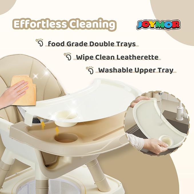 JOYMOR 7 in 1 High Chair for Babies and Toddlers, Convertible Kids Learning Table and Chair with Large Baske for Storage (Beige)