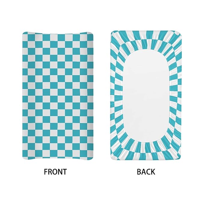 Teal Checkered Changing Pad Cover for Baby Girls Boys Cartoon Breathable Diaper Change Table Sheet Soft Stretchy Cute Change Table Mat Cover Fit 32x16