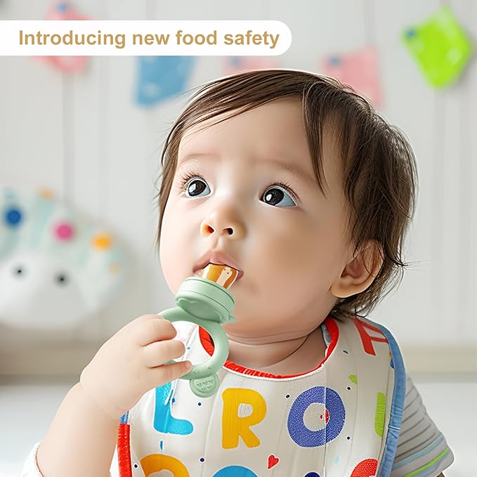 Baby Breastmilk Popsicle Molds & Baby Fruit Feeder (4 Pack), Infant Food Freezer Tray Storage Containers, Silicone Teething Pacifier Feeder and Teether for Babies,Boys and Girls-Beige&Green