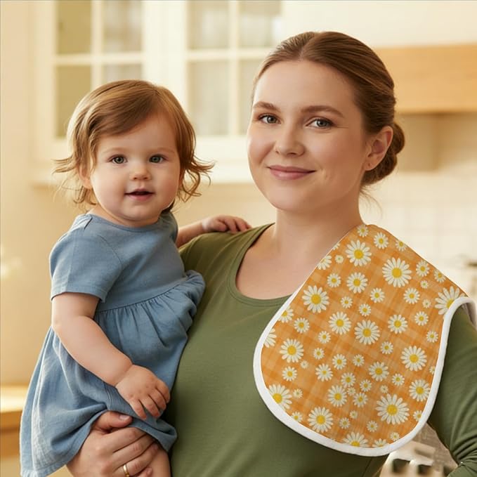 6-Pack Baby Burp Cloths with 3 Unique Daisy Prints, 100% Cotton Muslin Crinkle Burping Rags for Feeding & Spitting Up, Absorbent Newborn Washcloths, Aesthetic Gift Set