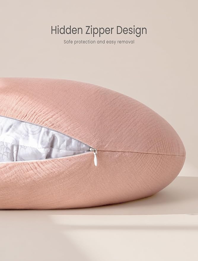 lulumoon Muslin Nursing Pillow Covers - 2-Pack Cotton Slipcovers for Breastfeeding Pillow - Extended Adjustable Strap for Secure Fit & Stable Support - Hidden Zipper Safety for Bottle-Feeding