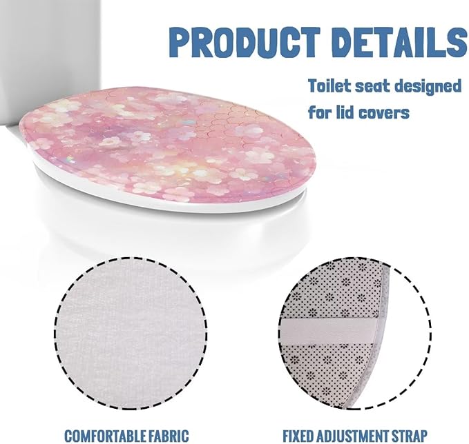 Cherry Blossom Toilet Cover Seat Dust Covers Protector Soft Flannel Fabric Toilet Protector Cover Dustproof Elastic Edges Toilet Seat Cover Universal for Most Toilet Bowl Lids Pink